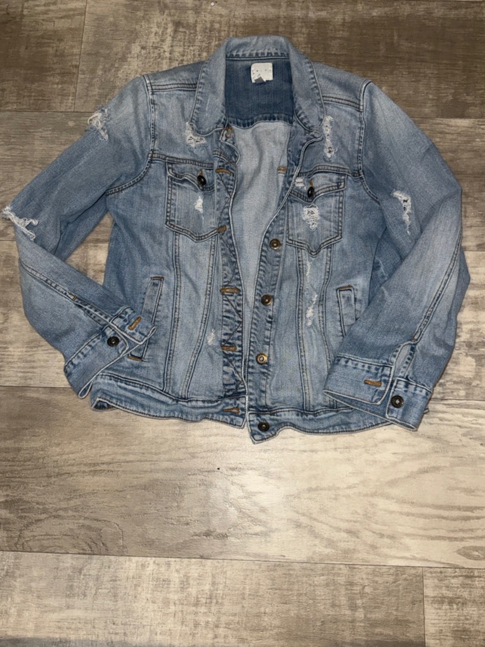 Leith Light Blue Distressed Denim Jacket